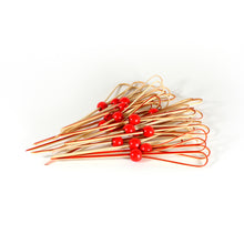 Load image into Gallery viewer, Tree Choice Bamboo Heart Shaped Pick with Red Bead (1200 count/case)