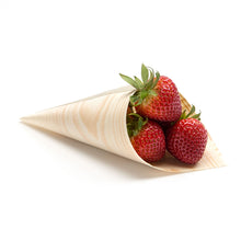 Load image into Gallery viewer, Ultra-lightweight larger wooden pine cones is ideal for presenting finger foods, french fries, fruits, and many more.